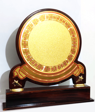 wooden plaque with circular ornamental  frame